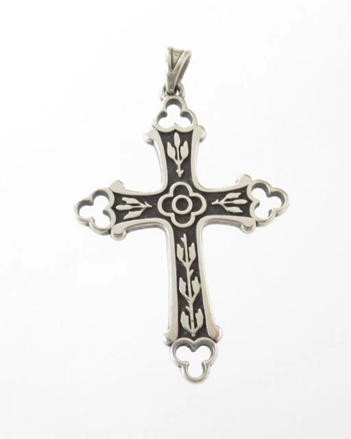 RETIRED JAMES AVERY Sterling Silver Flower Botonnee Cross Pendant 1 3/8