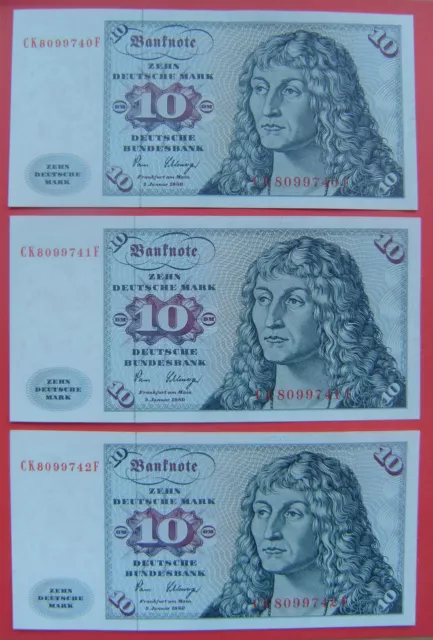 3 x 10 DM Deutsche Mark Scheine 1980 CK...F !! Sammlerstücke !! UNC