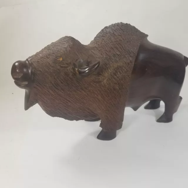 Vintage Wooden Wood Carved Bison Buffalo