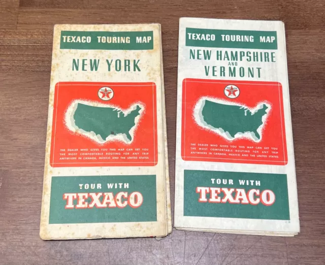 Lot 2 Vintage 1938 TEXACO New York New Hampshire Gas & Oil Folding Road Maps