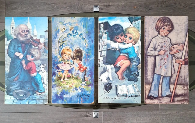 Lot De 2 Tableaux Points De Croix - Cadres Aluminium, Motif Poulbots Vintage