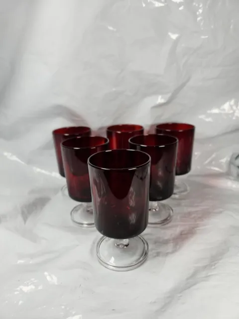 Vintage Luminarc Ruby Red Cavalier Short Stem Wine Glasses French 60-70s Bar Vgc