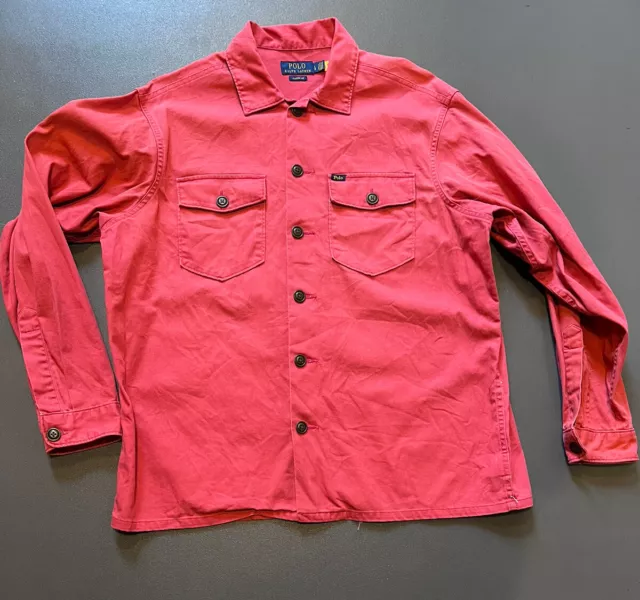 Ralph Lauren Polo Vintage style Coral Red HBT Over shirt Jacket L / XL 46" - 48"