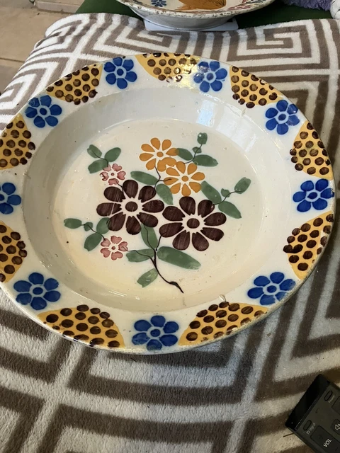 Early POLYCHROME 18th C Antique Dutch Delft Charger RARE Floral 11.5 Colorful