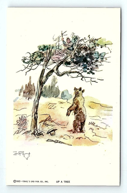 Montana CM Russell Up A Tree Bear Sketch Artist Postcard 1952 #31    pc45