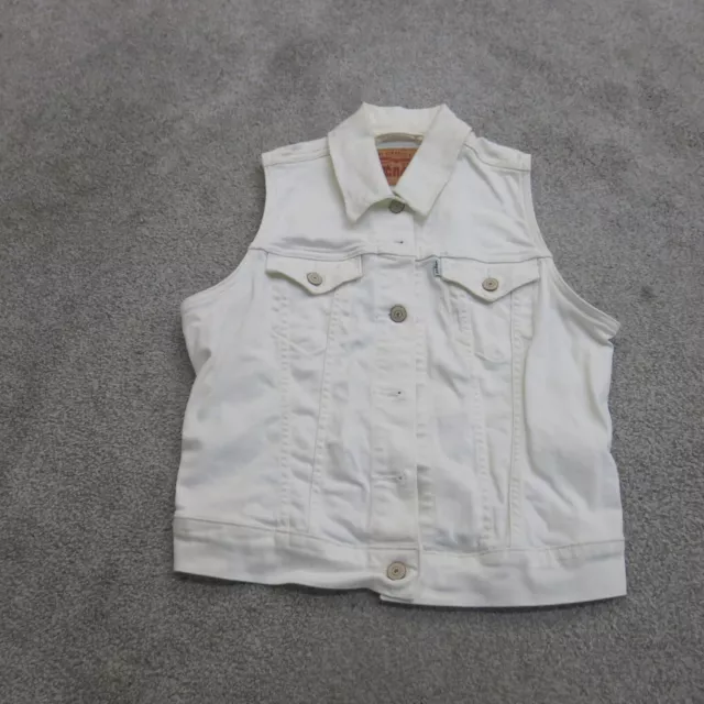 Levis Strauss & Co Womens Denim Vest Jacket Front Button White Size Medium