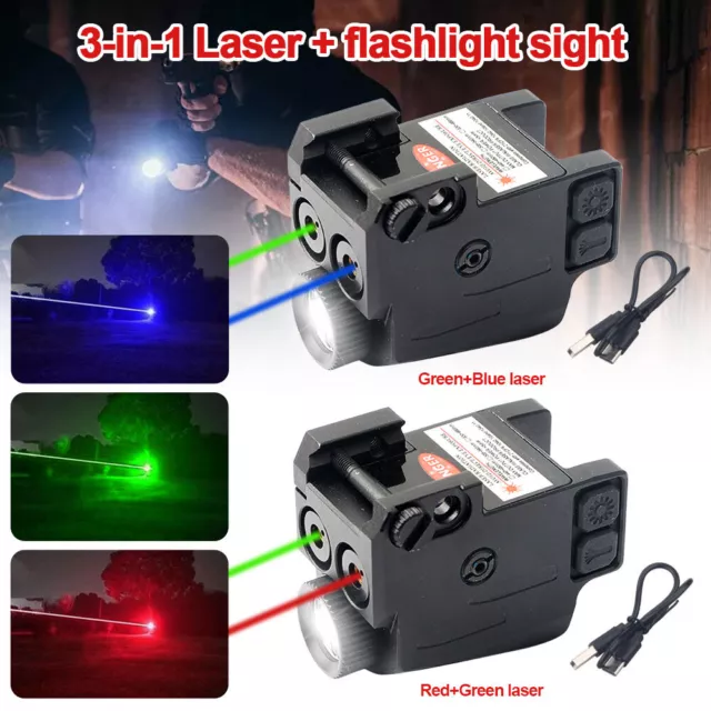 Flashlight Red/Green/Blue/Purple Laser Sight Combo Rechargeable Picatinny Rail