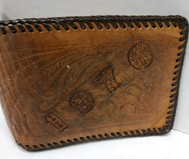 Vintage Handmade American Western Tooled Leather Billfold Wallet 1976