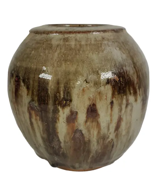Mid Century Modern Signed Dolly 6 Stoneware Art Pottery Pot Vase Drip Glaze