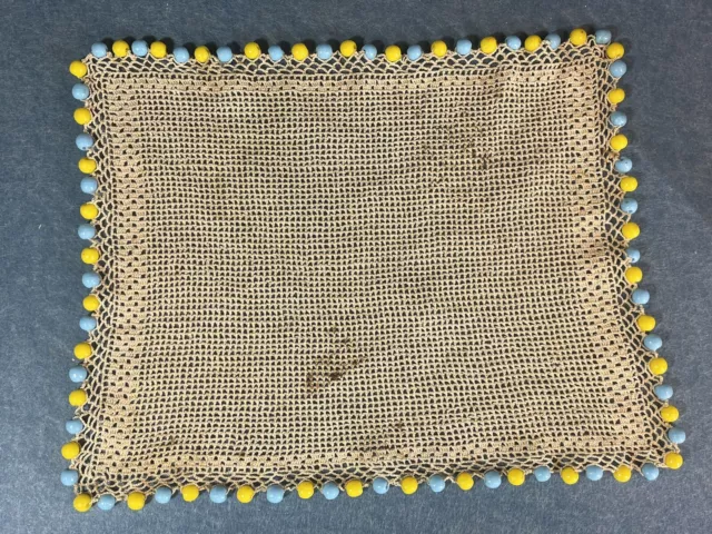 Vintage Crochet Milk Jug Cover Blue Yellow Glass Beads