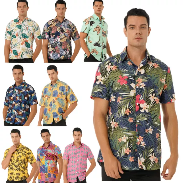 Mens Hawaiian Floral T Shirt Summer Short Sleeve Beach Party Casual Tops Blouse