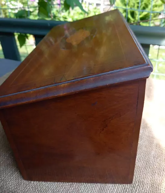 Small Antique Hinged Lid Mahogany Box Casket with Boxwood Shell Design Inlay