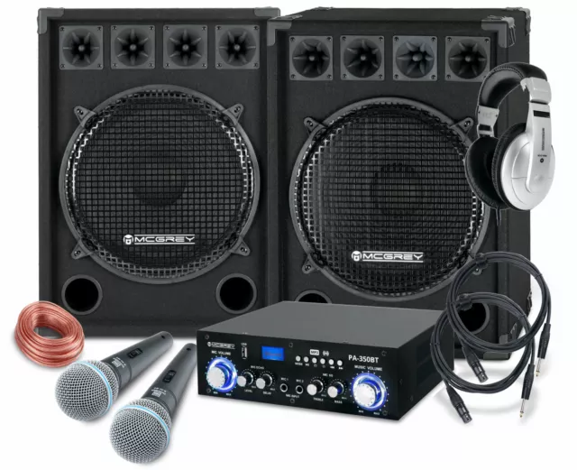 PA Anlage Karaoke Sound Lautsprecher Boxen Verstärker Mikrofon Kabel Set 1600W