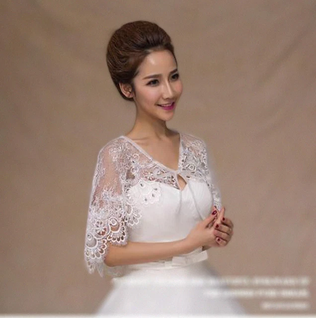 New Ivory Wedding Lace Shawl Rhinestone Womens Girl Prom Party Cape Wraps Lacing