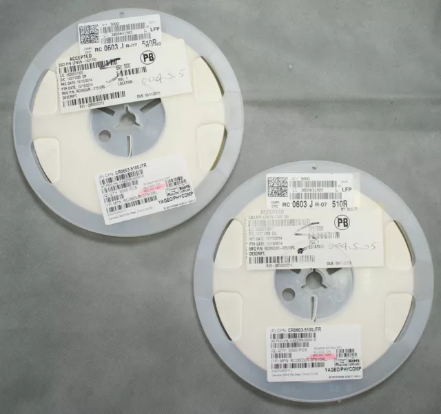 Lot 2 Bobines De 5000 Yageo RC0603FR-07150RL 150 Ohms ±1% 0.1W 1/10W Puce