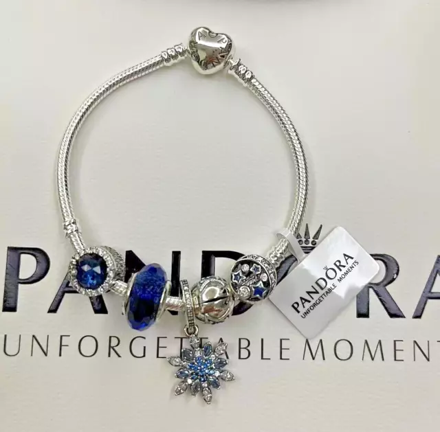 Authentic Pandora 925 Silver Charm Bracelet Sparkling Love Dream Blue 7.9in/20cm 2