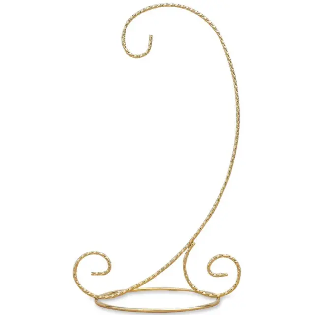 Curved Gold Tone Twisted Brass Metal Ornament Stand 9.5 Inches