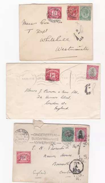 3 Good 1919/30/39 South Africa Covers Posted To England With Postage Dues Ns9R