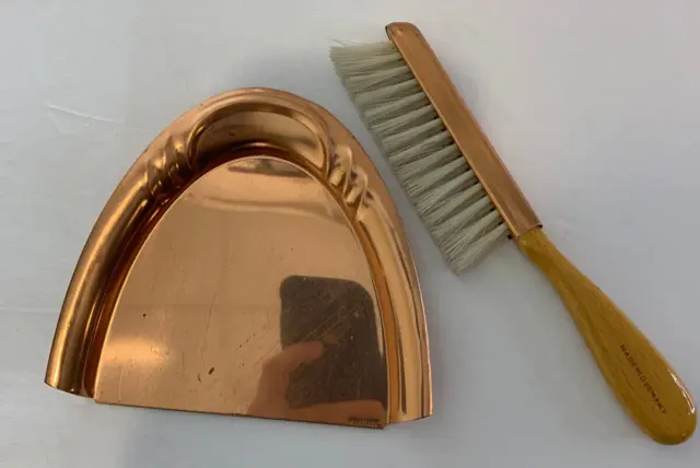 Copper Wood Table Crumb Tray Pan & Sweeper Brush Cleaner Made in Germany