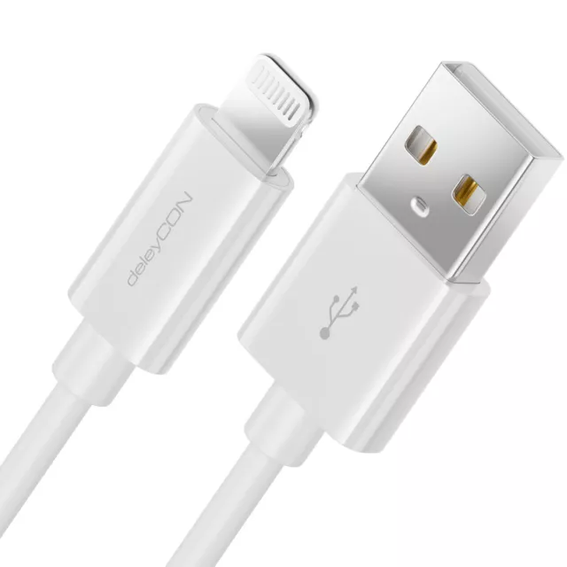 deleyCON 1m Lightning 8 Pin USB Ladekabel Datenkabel MFI Zertifiziert Weiß