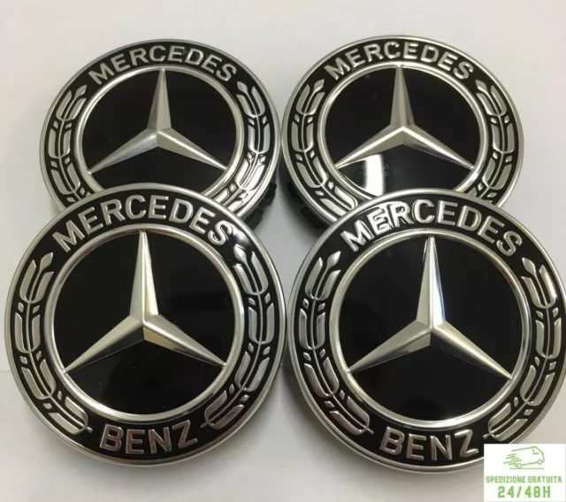 4 Tappi Coprimozzo per MERCEDES CLASSE A B E C CLA CLK M GLA Cerchi Lega 75 mm