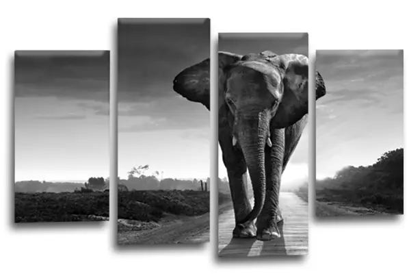 Elephant Wall Art Print Grey Sunset Africa Framed Split Canvas Picture Large