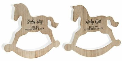 Baby Boy Baby Girl Wooden Rocking Horse Plaques Baby Shower Gift Boxed