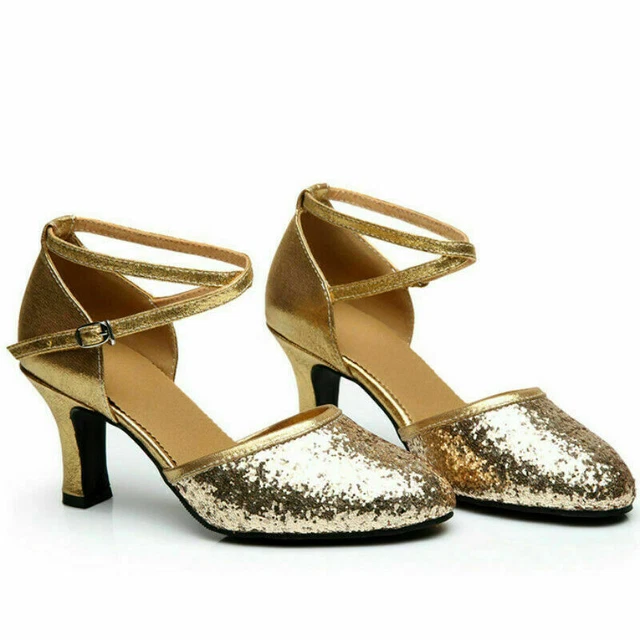 Femme Danse Latine Chaussures Talon Moyen Paillette Salsa Cha Extérieur 3