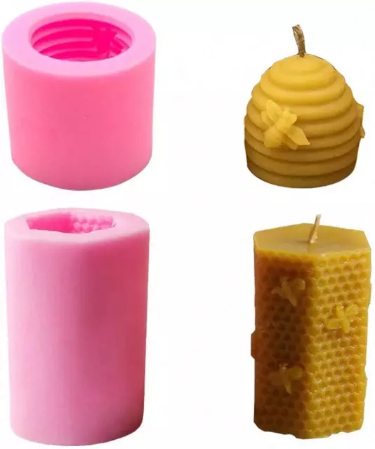 2 Pack 3D Bee Honeycomb Candle Molds Beehive Silicone Mold for Homemade Beeswax