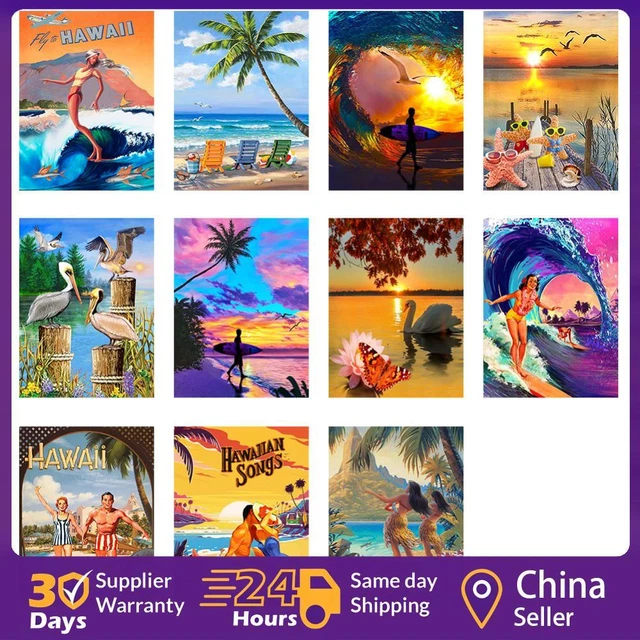 5D DIY Diamond Painting Kits Beach Activity Full Round Drill Crafts Mosaic Sets