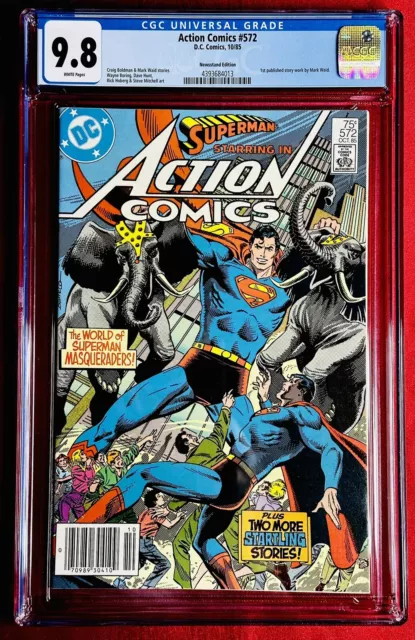 Action Comics #572 Cgc 9.8 ❄️ White Pages 1St Mark Waid Art 🔑 Newsstand! 🤩