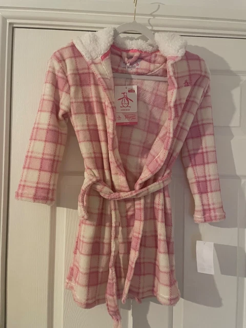 PENGUIN DRESSING GOWN Girls Childrens Fleece Hooded Flannel Grey Novelty  Robe 16.99 - PicClick UK