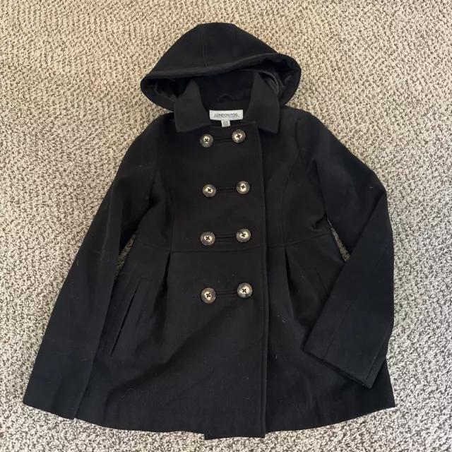 London Fog Black Trench Coat Girls Size 14/16