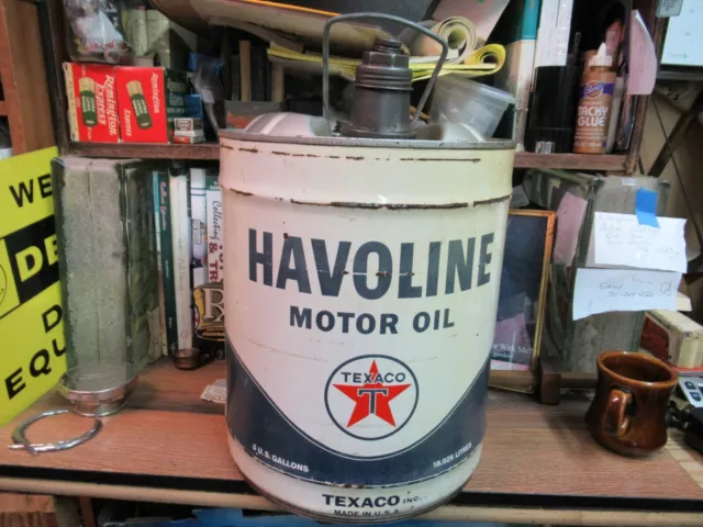 Vintage HAVOLINE MOTOR Oil TEXACO 5 Gallon Can 1950's-60's GAS SERVICE STATION