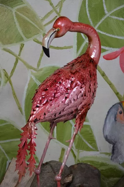 Gartenfigur Garten Vogelsculptur Metall Groß Flamingo Pink Veranda Balkon Teich