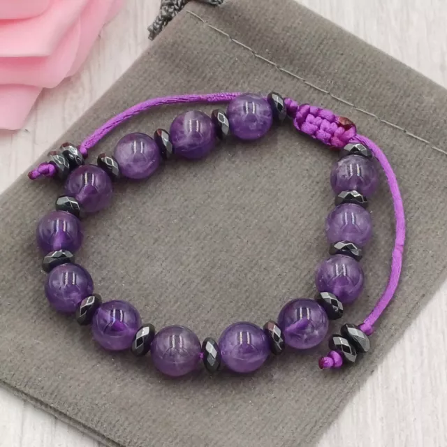 Handmade Natural Amethyst Crystal Healing Chakra Gemstone Cord Bead Bracelet 8mm