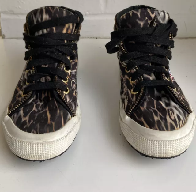 SUPERGA * Leopard Animal Print Sneakers * High Tops Designer Shoes Women Size 5