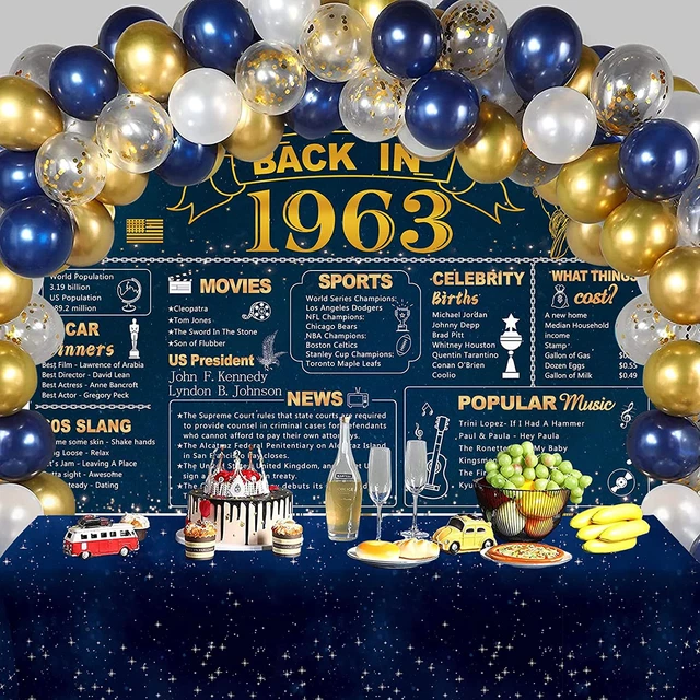 Blue 60Th Birthday Party Decorations, Blue Gold Back in 1963 Banner, 60PCS Confe