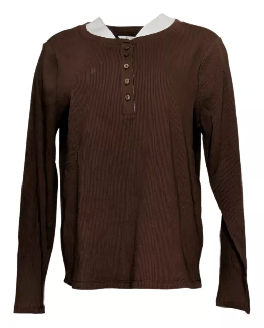 Laurie Felt Cashmere Blend Intarsia V-Neck Sweater Women's Top Sz L Brown