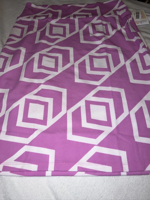 New LULAROE CASSIE Pencil Skirt 14/16 12/14 Diamond Shapes Pink White Large NWT