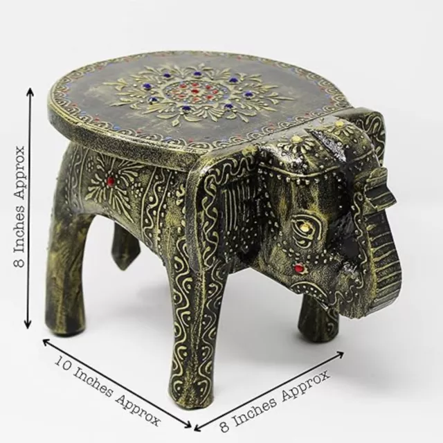 Elegant Hand-Painted Wooden Elephant Stool: Versatile Side Table for Home Decor 2