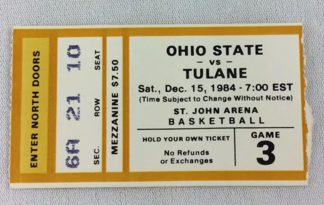 CBK 1984 12/15 Tulane  at Ohio State Basketball Ticket-Hot Rod Williams