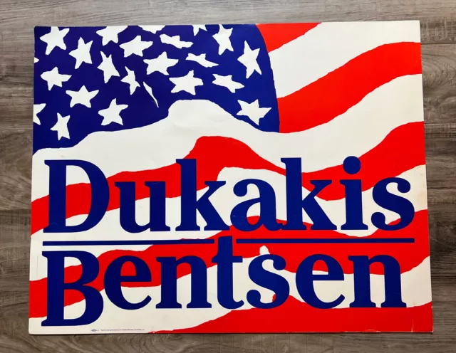 1988 Michael Dukakis Lloyd Bentsen Cardstock Campaign Yard Sign Democrats 2-side