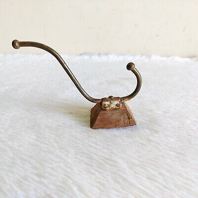 1920s Vintage Brass Wall Hooks Hanger Wooden Rich Patina Decorative Collectible