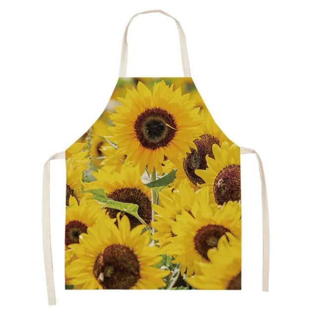 fr Waterproof Aesthetic Sunflower Printed Apron Baking Painting Bib (82x68cm)