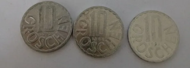3 X Austria 10 Groschen Coins