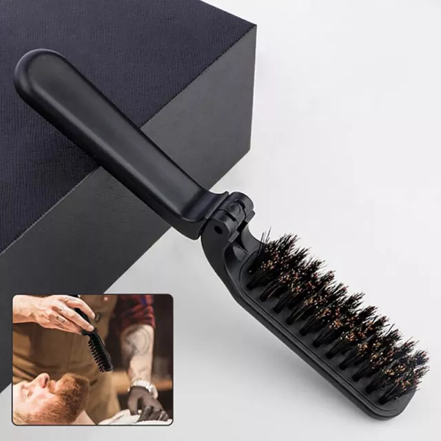 Black Folding Comb Boar Bristle Hair Brush Portable Styling Tool Salon Travel Bf