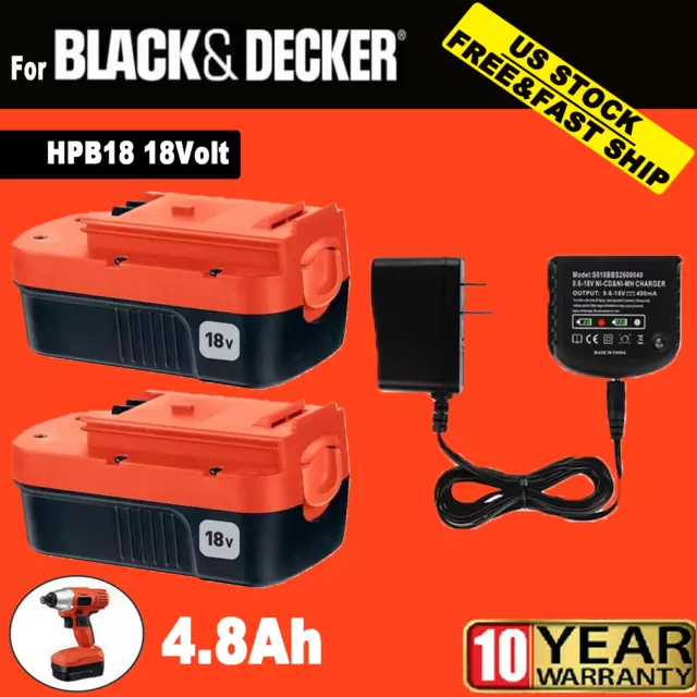 4X for Black & Decker 18V 18 Volt Hpb18 Slide Battery Pack Ni-CD HPD1800 Fsb18