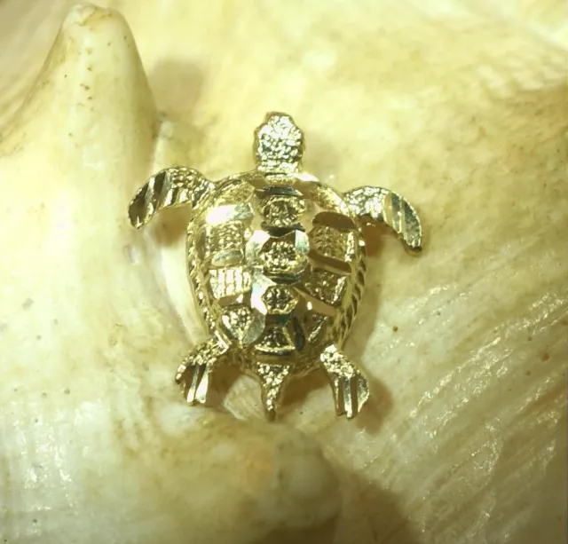 13.5MM SOLID 14K Yellow Gold Raised Diamond Cut Hawaiian Honu Sea ...