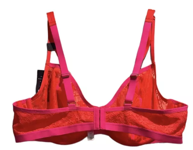 NWT Cacique Unlined Demi Bra Size 44C Bright Orange Pink Lace Lane Bryant Charm 2